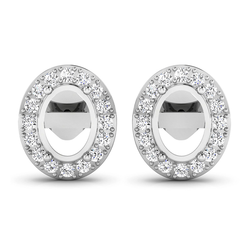 Earrings-0.45 Carat Genuine White Diamond 14K White Gold Semi Mount Earrings - holds 8x6mm Oval Gemstones