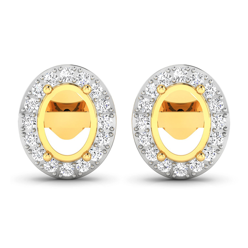 Earrings-0.45 Carat Genuine White Diamond 14K Yellow Gold Semi Mount Earrings - holds 8x6mm Oval Gemstones