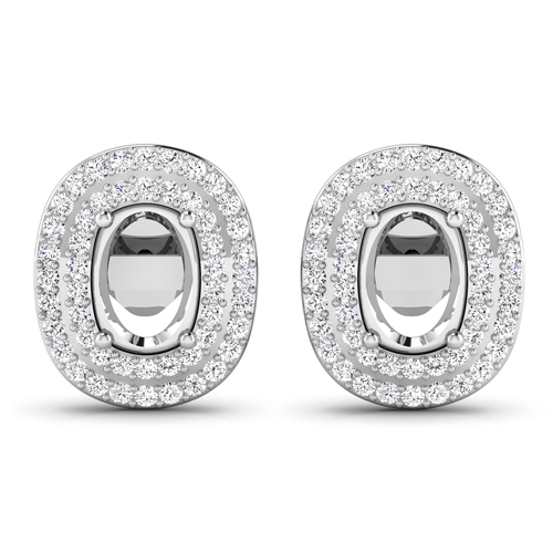 Earrings-0.45 Carat Genuine White Diamond 14K White Gold Semi Mount Earrings - holds 7x5mm Oval Gemstones