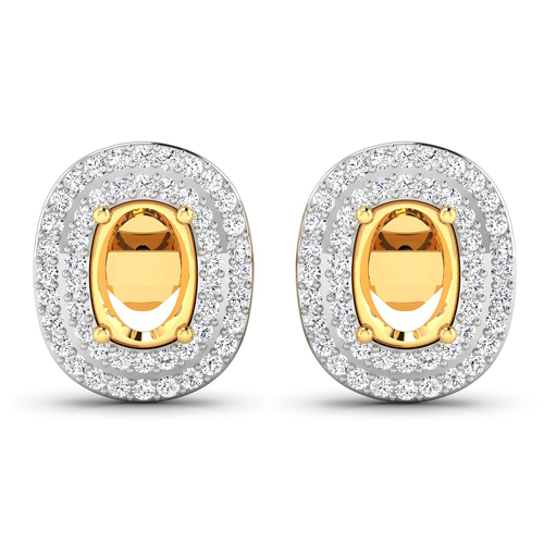 Earrings-0.45 Carat Genuine White Diamond 14K Yellow Gold Semi Mount Earrings - holds 7x5mm Oval Gemstones