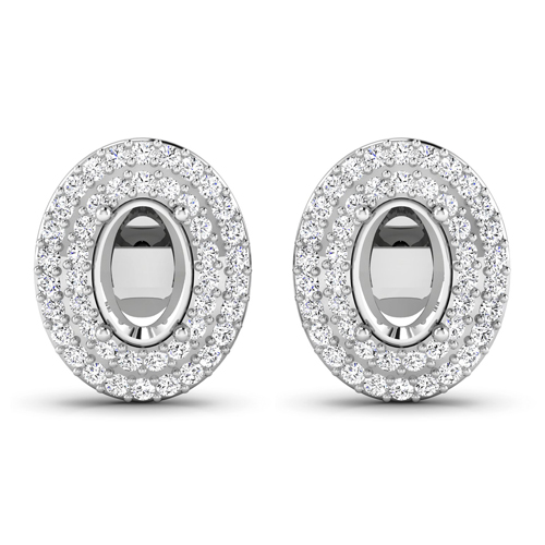 Earrings-0.32 Carat Genuine White Diamond 14K White Gold Semi Mount Earrings - holds 6x4mm Oval Gemstones