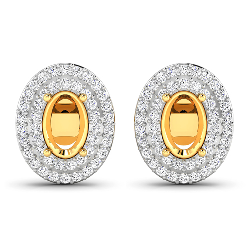 Earrings-0.32 Carat Genuine White Diamond 14K Yellow Gold Semi Mount Earrings - holds 6x4mm Oval Gemstones