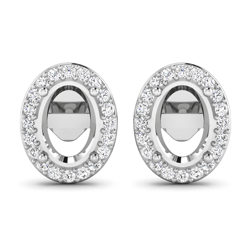 Earrings-0.26 Carat Genuine White Diamond 14K White Gold Semi Mount Earrings - holds 7x5mm Oval Gemstones