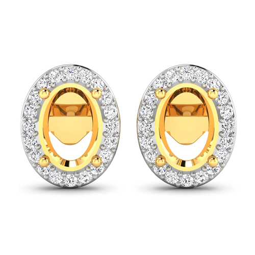 Earrings-0.26 Carat Genuine White Diamond 14K Yellow Gold Semi Mount Earrings - holds 7x5mm Oval Gemstones