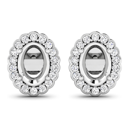 Earrings-0.29 Carat Genuine White Diamond 14K White Gold Semi Mount Earrings - holds 7x5mm Oval Gemstones