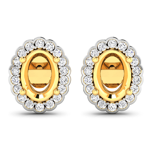 Earrings-0.29 Carat Genuine White Diamond 14K Yellow Gold Semi Mount Earrings - holds 7x5mm Oval Gemstones