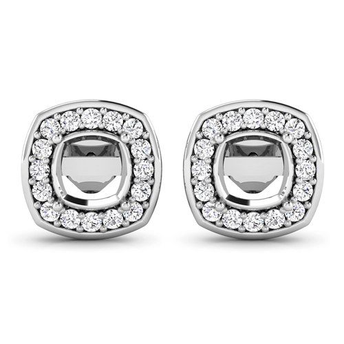 Earrings-0.45 Carat Genuine White Diamond 14K White Gold Semi Mount Earrings - holds 6x6mm Cushion Gemstones