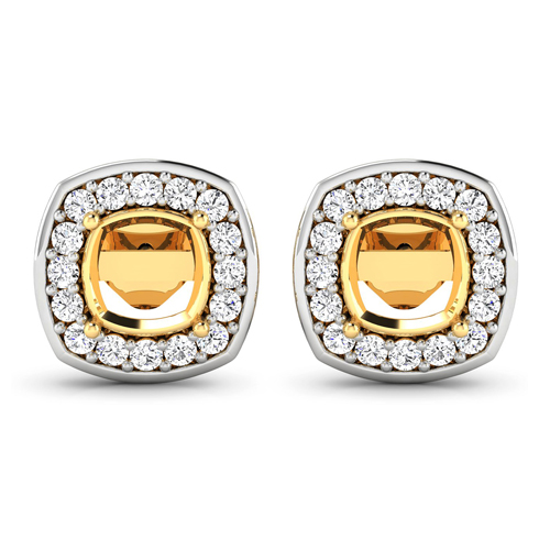 Earrings-0.45 Carat Genuine White Diamond 14K Yellow Gold Semi Mount Earrings - holds 6x6mm Cushion Gemstones