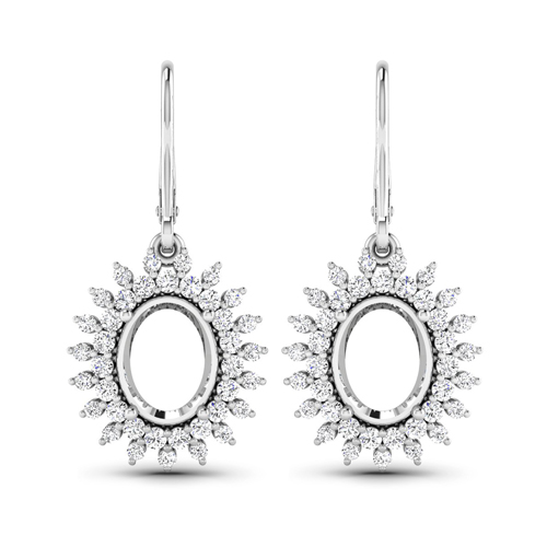 Earrings-0.84 Carat Genuine White Diamond 14K White Gold Semi Mount Earrings - holds 9x7mm Oval Gemstones