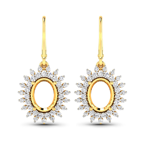 Earrings-0.84 Carat Genuine White Diamond 14K Yellow Gold Semi Mount Earrings - holds 9x7mm Oval Gemstones