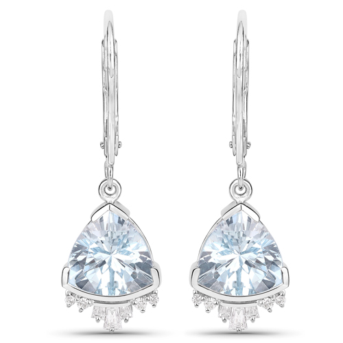 Earrings-4.15 Carat Genuine Aquamarine and White Diamond 14K White Gold Earrings