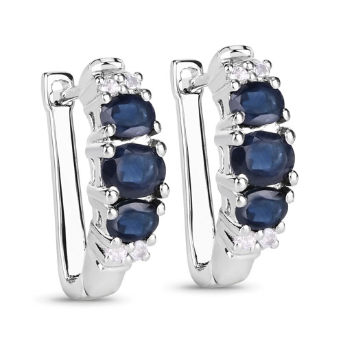 Earrings-1.66 Carat Genuine Blue Sapphire and White Topaz .925 Sterling Silver Earrings