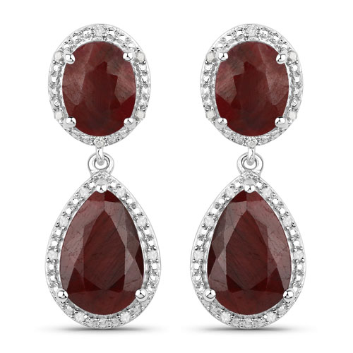 Earrings-12.55 Carat Dyed Ruby and White Diamond .925 Sterling Silver Earrings