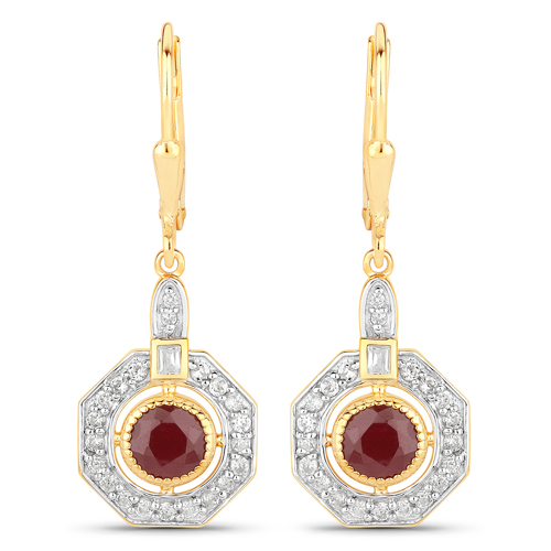 1.78 Carat Genuine Ruby and White Zircon .925 Sterling Silver Earrings