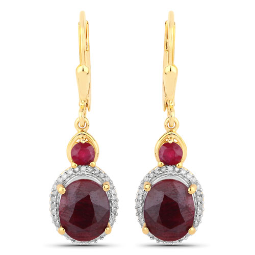 Earrings-5.29 Carat Dyed Ruby and White Diamond .925 Sterling Silver Earrings