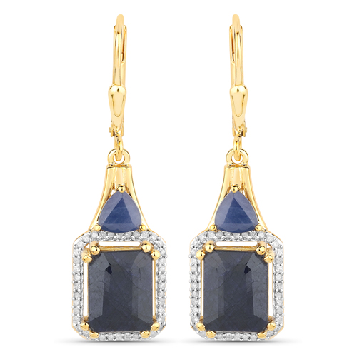 Earrings-7.82 Carat Dyed Sapphire, Blue Sapphire and White Diamond .925 Sterling Silver Earrings
