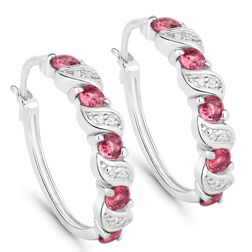 Earrings-1.28 Carat Genuine Pink Tourmaline and White Topaz .925 Sterling Silver Earrings