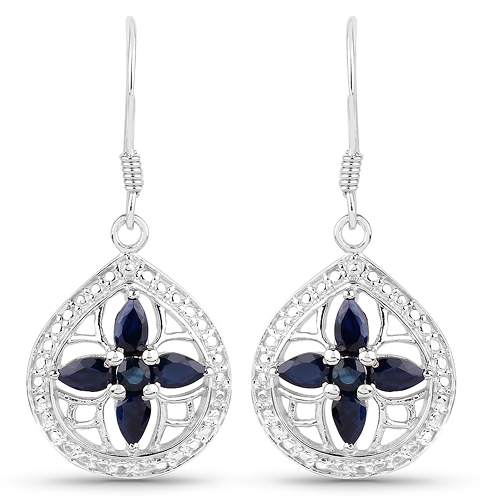 2.24 Carat Genuine Blue Sapphire .925 Sterling Silver Earrings