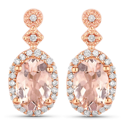 Earrings-0.86 Carat Genuine Morganite And White Diamond 10K Rose Gold Earrings