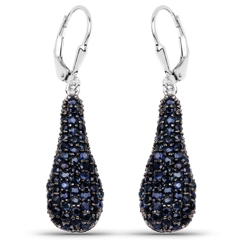 Earrings-3.42 Carat Genuine Blue Sapphire .925 Sterling Silver Earrings