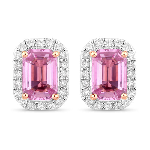 Earrings-1.46 Carat Genuine Pink Sapphire and White Diamond 14K Rose Gold Earrings