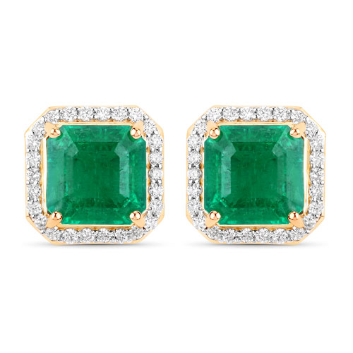 Emerald-IGI Certified 4.70 Carat Genuine Zambian Emerald and White Diamond 14K Yellow Gold Earrings