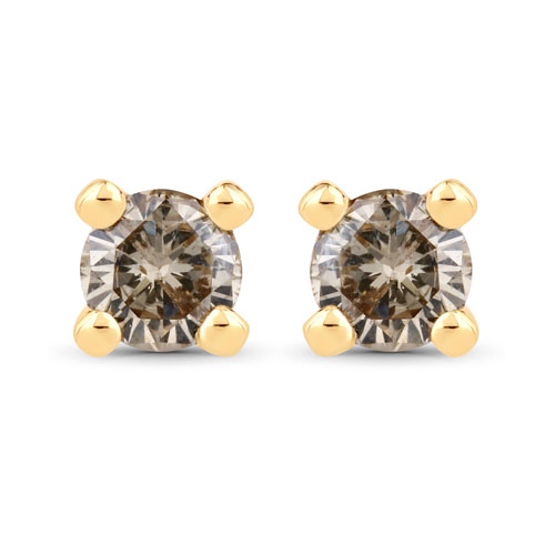 Earrings-0.16 Carat Genuine Brown Diamond 10K Yellow Gold Earrings