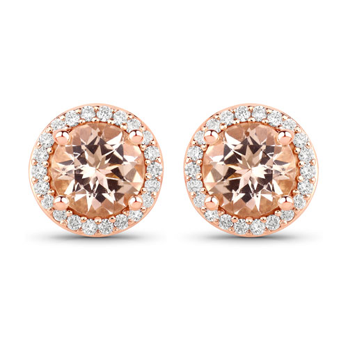 Earrings-1.60 Carat Genuine Morganite and White Diamond 14K Rose Gold Earrings