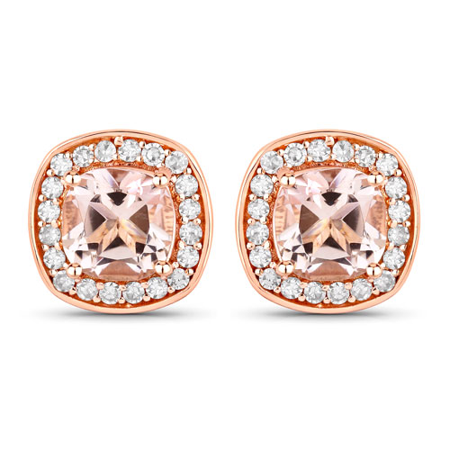 Earrings-1.68 Carat Genuine Morganite and White Diamond 14K Rose Gold Earrings