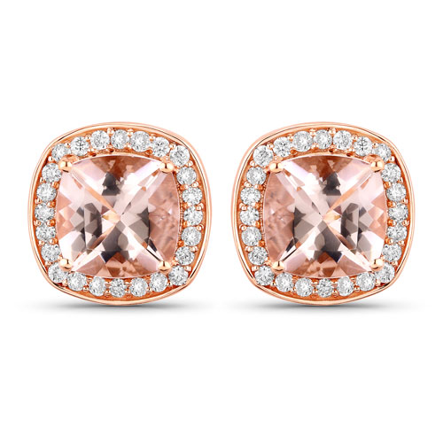 Earrings-2.71 Carat Genuine Morganite and White Diamond 14K Rose Gold Earrings