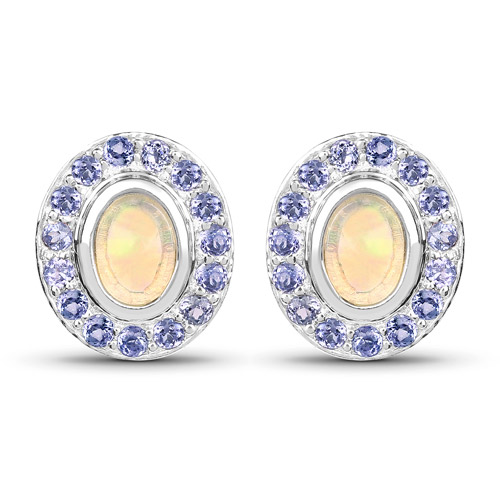 Opal-2.01 Carat Genuine Ethiopian Opal and Tanzanite .925 Sterling Silver Earrings