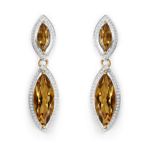 14K Yellow Gold Plated 8.50 Carat Genuine Champagne Quartz .925 Sterling Silver Earrings
