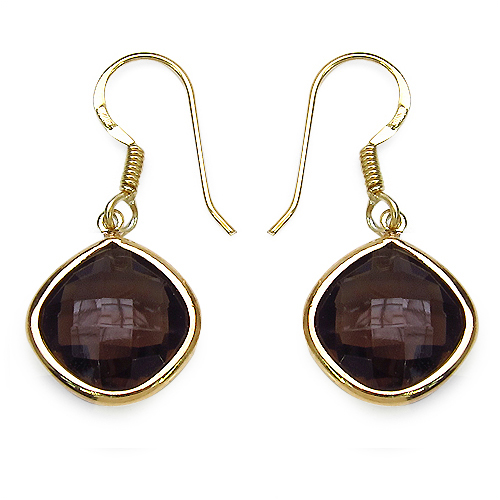 14K Yellow Gold Plated 7.92 Carat Genuine Smoky Quartz .925 Sterling Silver Earrings