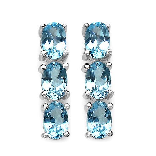 Earrings-3.06 Carat Genuine Blue Topaz Sterling Silver Earrings