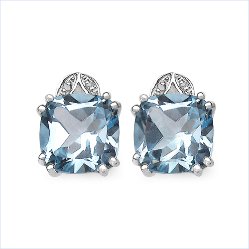 Earrings-10.24 Carat Genuine Blue Topaz & White Diamond .925 Sterling Silver Earrings