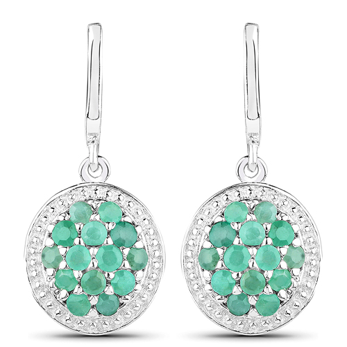 Emerald-0.84 Carat Genuine Emerald .925 Sterling Silver Earrings