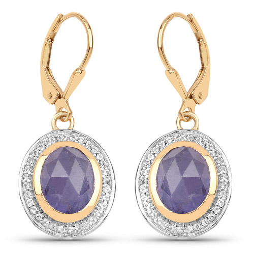Earrings-14K Yellow Gold Plated 7.42 Carat Genuine Tanzanite and White Topaz .925 Sterling Silver Earrings