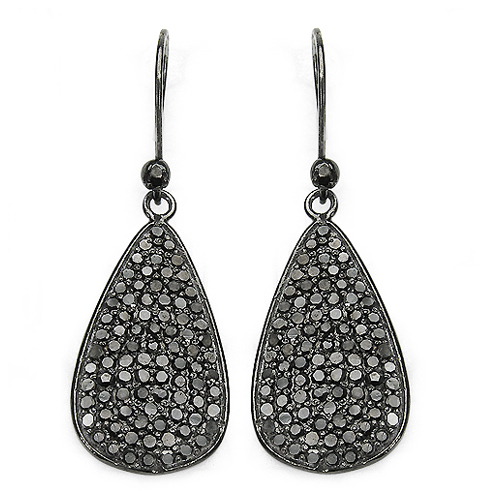 Earrings-2.18 Carat Genuine Black Diamond .925 Sterling Silver Earrings