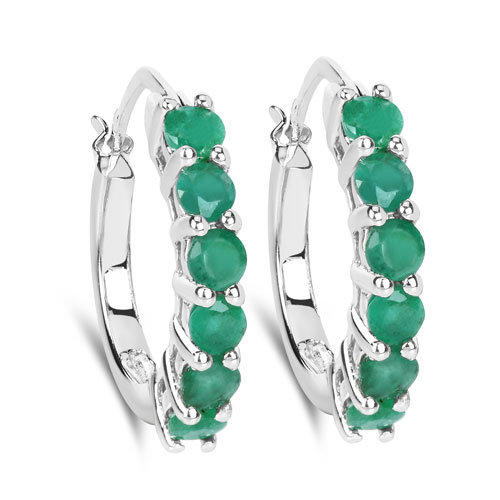 Emerald-1.20 Carat Genuine Emerald .925 Sterling Silver Earrings