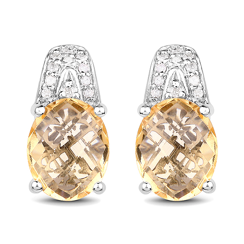 4.85 Carat Genuine Citrine and White Diamond .925 Sterling Silver Earrings