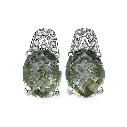 Amethyst-5.25 Carat Genuine Green Amethyst and 0.15 ct.t.w Genuine Diamond Accents Sterling Silver Earrings