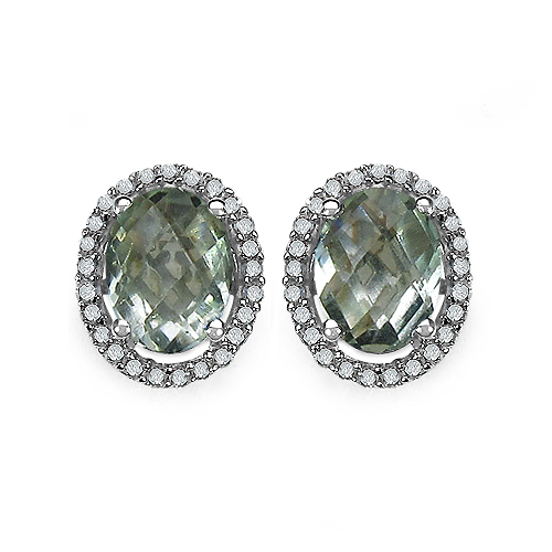 Amethyst-2.43 Carat Genuine Green Amethyst & White Diamond .925 Sterling Silver Earrings