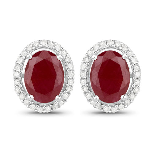 Earrings-3.27 Carat Genuine Ruby and White Diamond .925 Sterling Silver Earrings