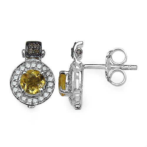 Citrine-1.00 Carat Genuine Citrine and 0.31 ct.t.w Genuine Diamond Accents Sterling Silver Earrings
