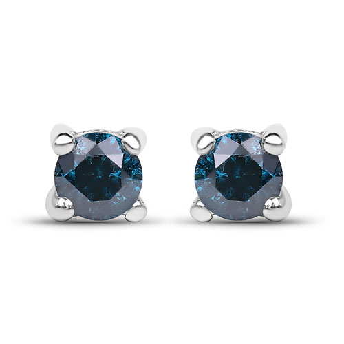 Earrings-0.21 Carat Genuine Blue Diamond .925 Sterling Silver Earrings