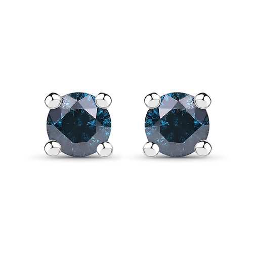 Earrings-0.21 Carat Genuine Blue Diamond .925 Sterling Silver Earrings