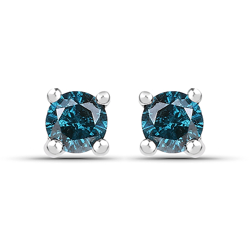 Earrings-0.25 Carat Genuine Blue Diamond .925 Sterling Silver Earrings