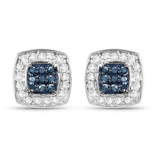 Earrings-0.27 Carat Genuine Blue Diamond & White Diamond .925 Sterling Silver Earrings