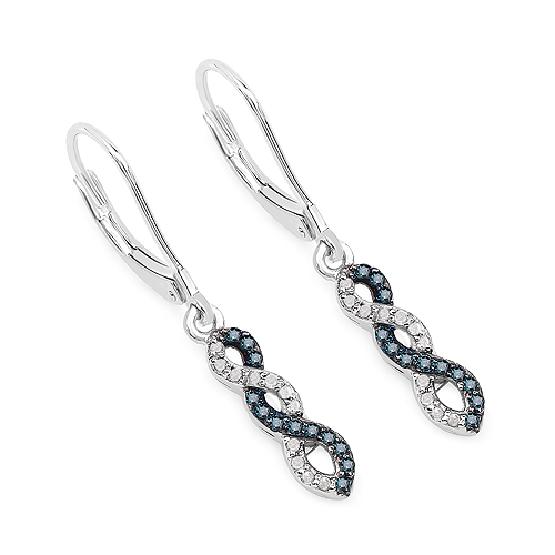 Earrings-0.24 Carat Genuine Blue Diamond and White Diamond .925 Sterling Silver Earrings