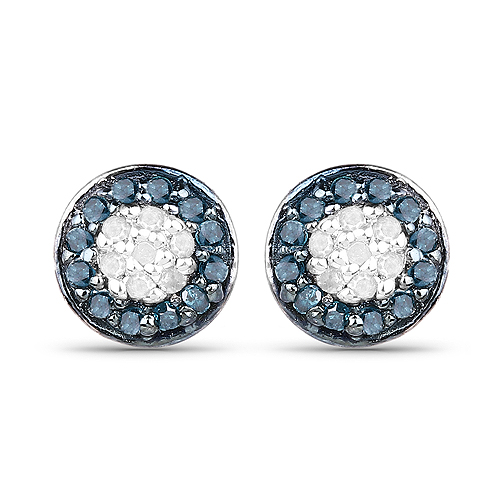 Earrings-0.20 Carat Genuine Blue Diamond and White Diamond .925 Sterling Silver Earrings